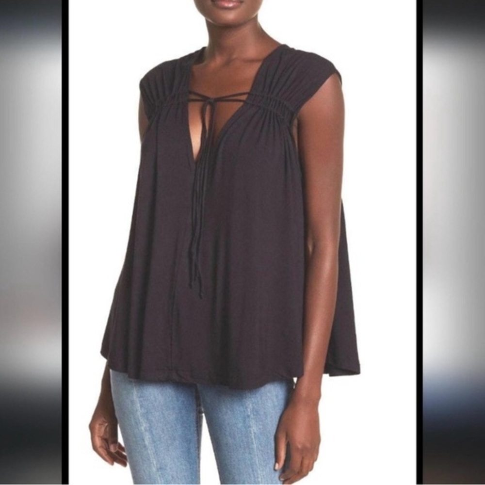 Free People Black Cap Sleeve Tie Front Tunic